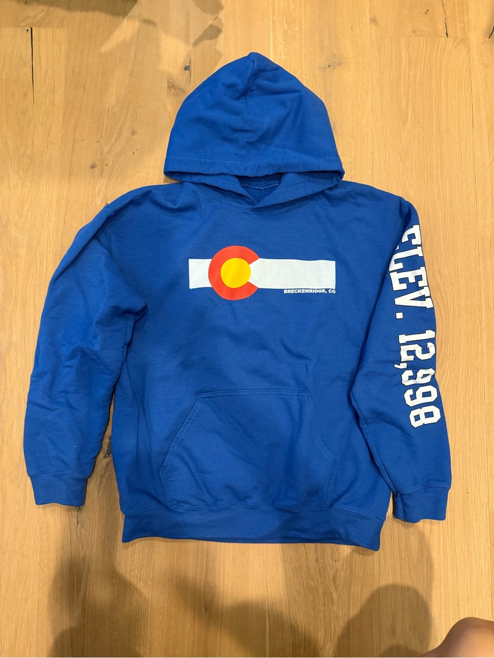 Beckenridge/Colorado Flag Pullover Hoodie with Chest Emblem